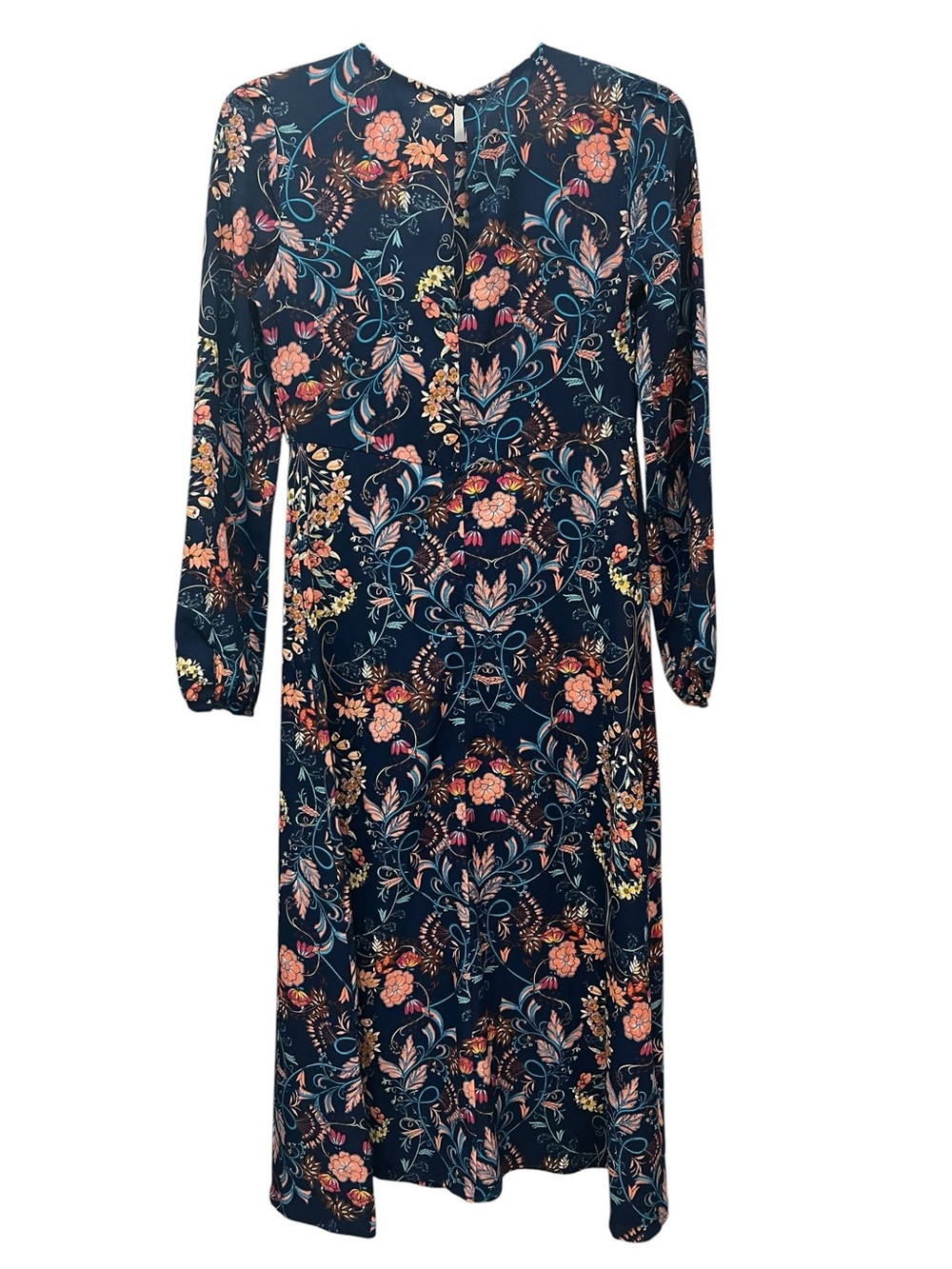 Floral Long-Sleeve Midi Dress in Navy by I. Madeline XS EUC - Picture 4 of 6